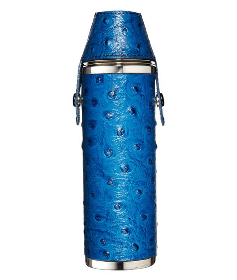 blue leather flask
