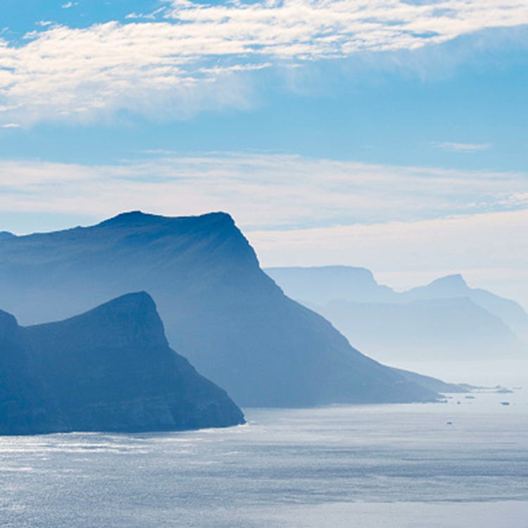 Sky, Blue, Mountainous landforms, Mountain, Ice, Arctic, Ocean, Glacial landform, Ice cap, Iceberg, 