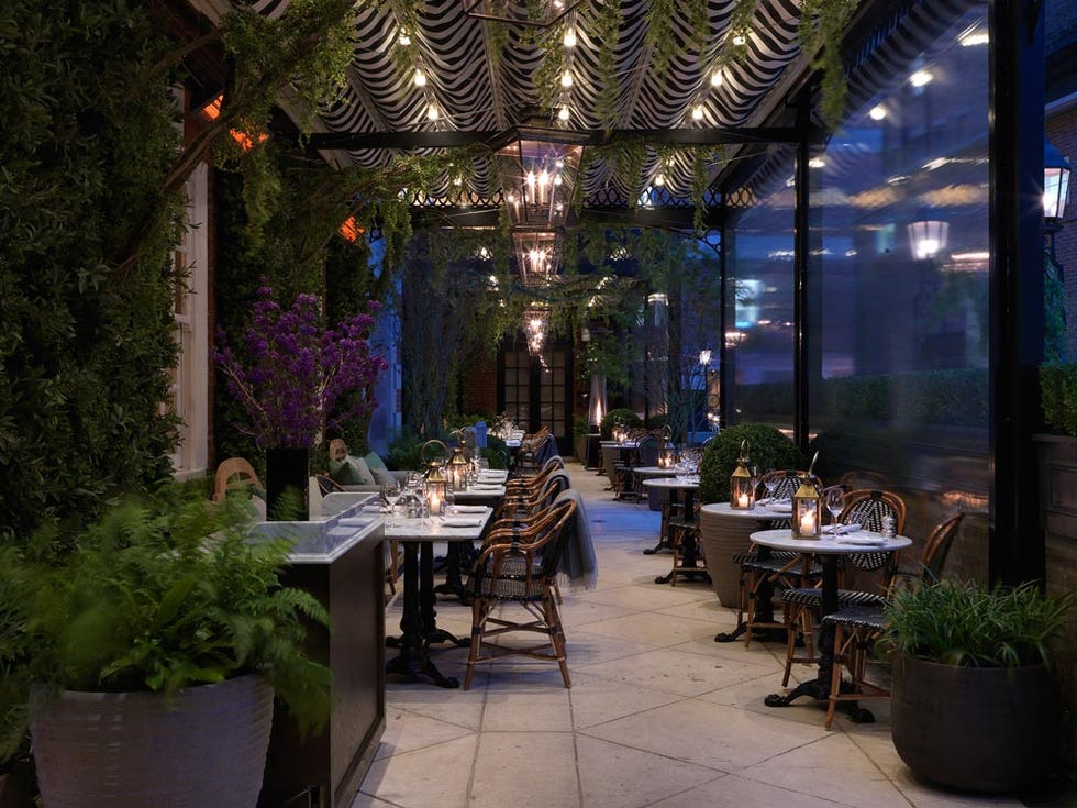 Restaurant, Building, Lighting, Interior design, Table, Furniture, Plant, Patio, 