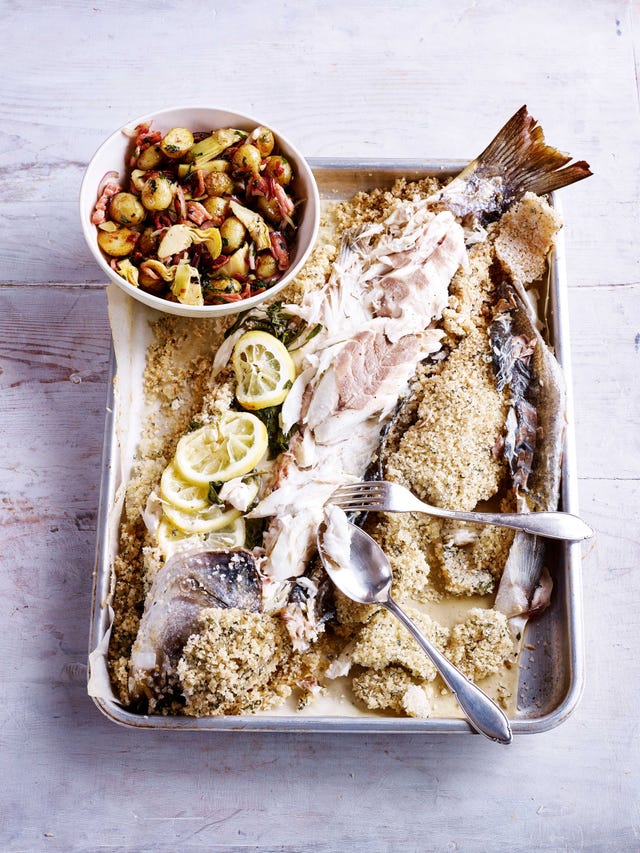 Salt Baked Sea Bass With Warm Artichoke And Bacon Salad 