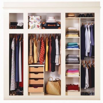 Closet, Furniture, Room, Wardrobe, Shelf, Cupboard, Clothes hanger, Shelving, Shoe organizer, Door, 