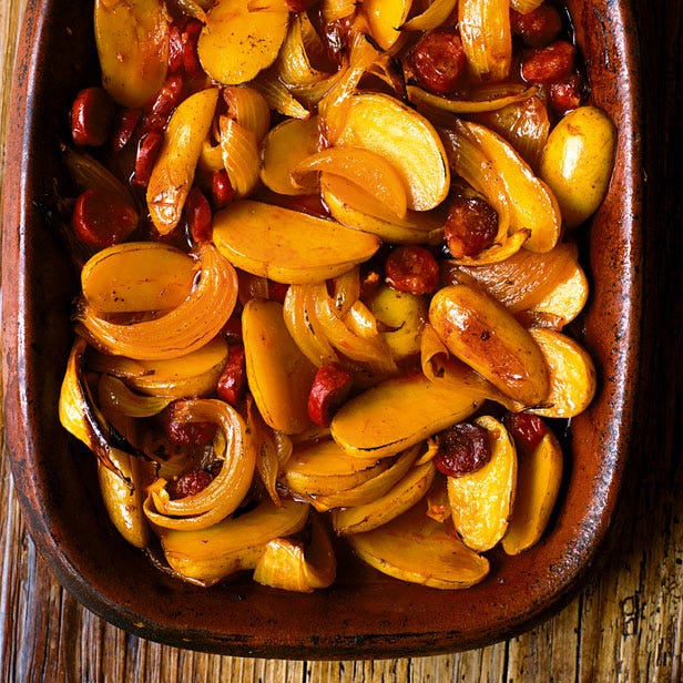 image of Saffron Potatoes With Onions and Chorizo recipe by Red Online