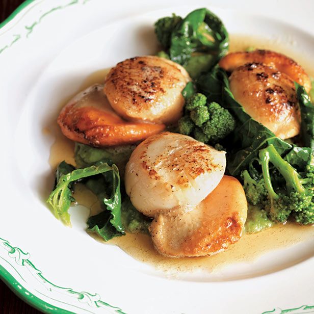 Mark Hix's scallops with purple-sprouting broccoli recipe from Redonline.