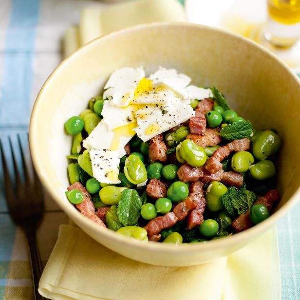 Pea And Broad Bean Salad Recipe, With Bacon, Feta And Mint