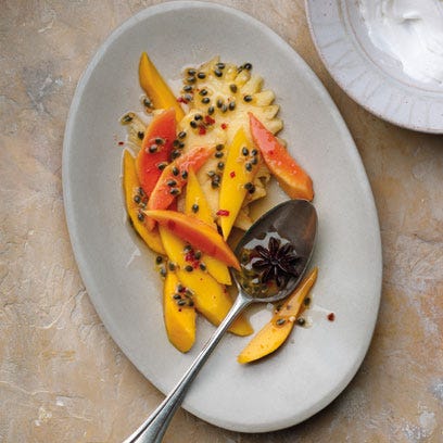 Tropical Fruit Salad with a Chilli, Star Anise, Cinnamon and Lime Dressing