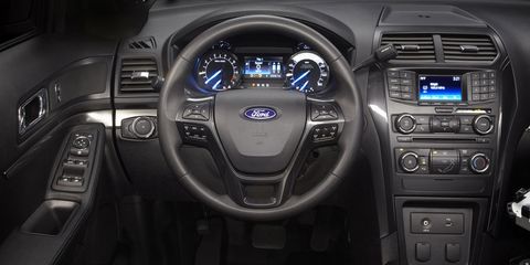 The 2016 Ford Police Interceptor Utility features a new steering wheel, gauge cluster and center stack.