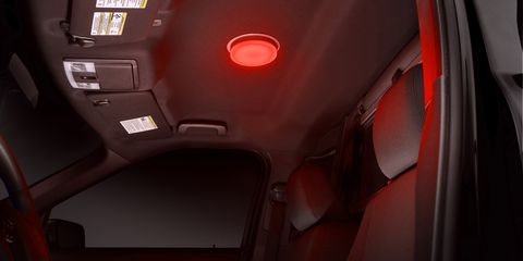 The dome light in the 2016 Ford Police Interceptor can be used as either a white or red light.