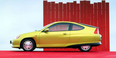 <p>The Insight was <a href="http://www.nadaguides.com/Cars/Honda/Insight/Model-History">introduced for 2000</a> and had a sleek design meant to minimize drag. It was the first mass-production hybrid car sold in the U.S., although its sales figures never managed to top those of the Toyota Prius. Honda discontinued the Insight in 2006, and brought it back again as a five-door hatch in 2020.</p>