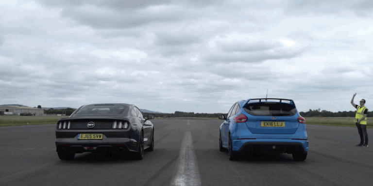 Ford Mustang vs Focus RS - V8 vs Ecoboost Drag Race 0-60 1 ...