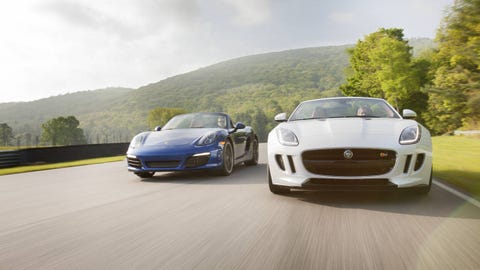14 Jaguar F Type Versus 13 Porsche Boxster Porsche Boxster Versus Jaguar F Type At Lime Rock In Connecticut