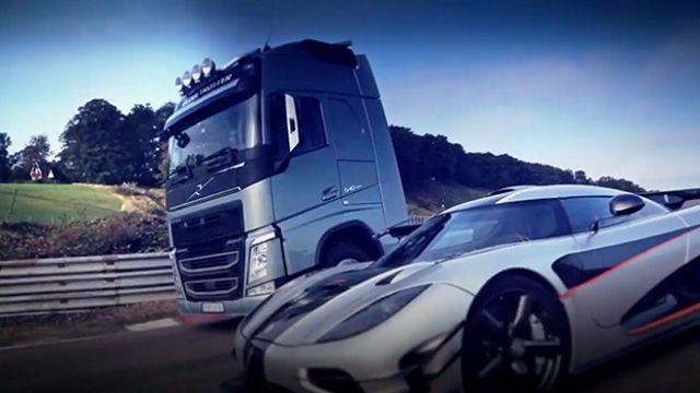 Watch a Koenigsegg One:1 race a Volvo semi truck