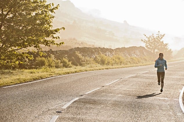 Road, Asphalt, Road surface, Jogging, Sunlight, People in nature, Atmospheric phenomenon, Morning, Thoroughfare, Trail, 