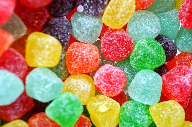 Colorfulness, Food, Sweetness, Yellow, Confectionery, Green, Candy, Ingredient, Gummi candy, Candied fruit, 