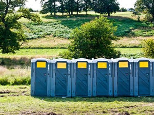 green, plant community, portable toilet, tree, land lot, teal, restroom, grassland, cobalt blue, shade,