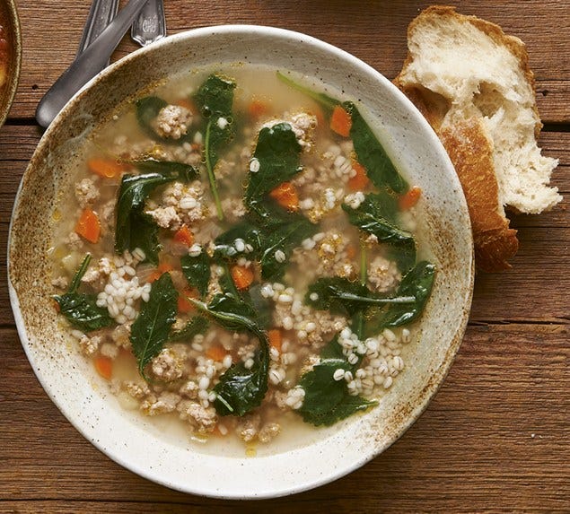 Turkey, barley and kale soup