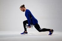Blue, Sleeve, Shoulder, Human leg, Elbow, Standing, Photograph, Joint, White, Sportswear, 