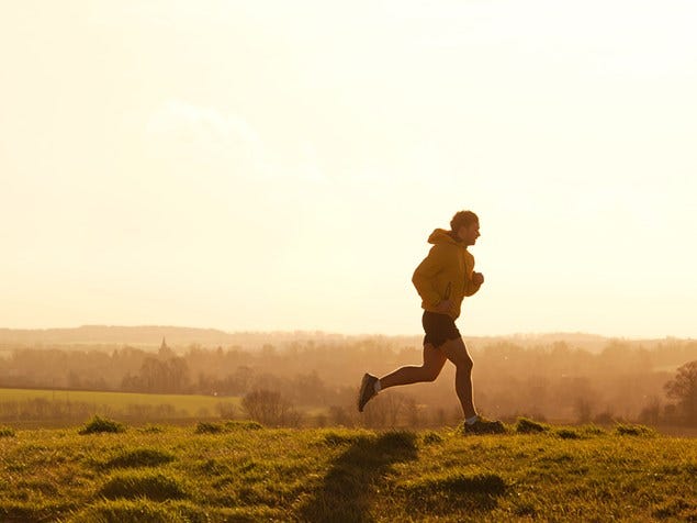 People in nature, Jogging, Sunlight, Exercise, Atmospheric phenomenon, Running, Morning, Grassland, Field, Prairie, 