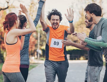 People, Running, Fun, Recreation, Exercise, Athlete, Cheering, Happy, Gesture, Marathon, 