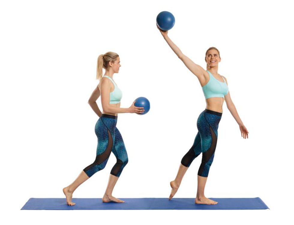 Exercise equipment, Physical fitness, Shoulder, Standing, Ball, Arm, Joint, Sports equipment, Balance, Medicine ball, 