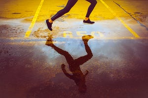 water, reflection, yellow, leg, shadow, footwear, human leg, line, human body, floor,