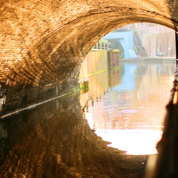 Tunnel, Reflection, Water, Light, Waterway, Sky, Architecture, Arch, Infrastructure, Tree, 