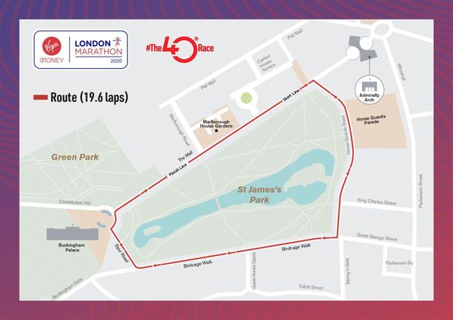 Il percorso 2020 della London Marathon a St. James Park