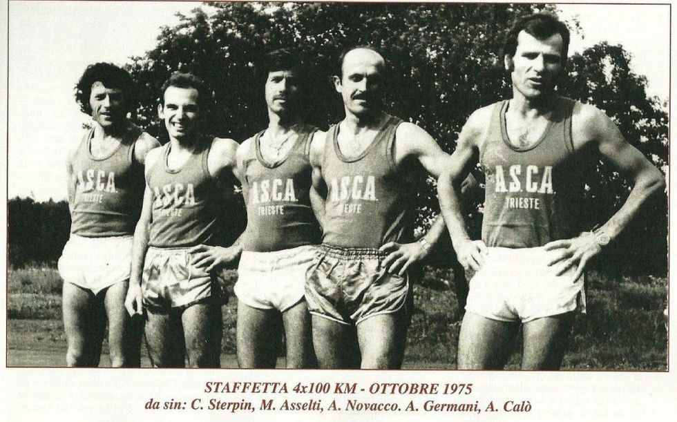 La formazione della staffetta 4x100 km con cui Sterpin (primo a sinistra) insieme a Calò, Asselti e Novacco e la riserva Germani, ha conquistato il record mondiale nel 1975.