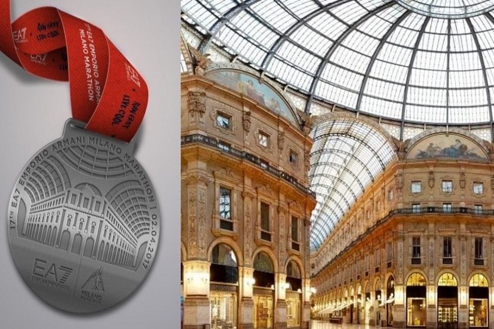 La medaglia della Milano Marathon rende onore alla Galleria Vittorio Emanuele II, considerata il salotto della metropoli lombarda.