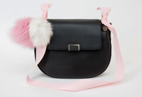 Textile, Pink, Bag, Shoulder bag, Costume accessory, Luggage and bags, Fur, Natural material, Leather, Strap, 