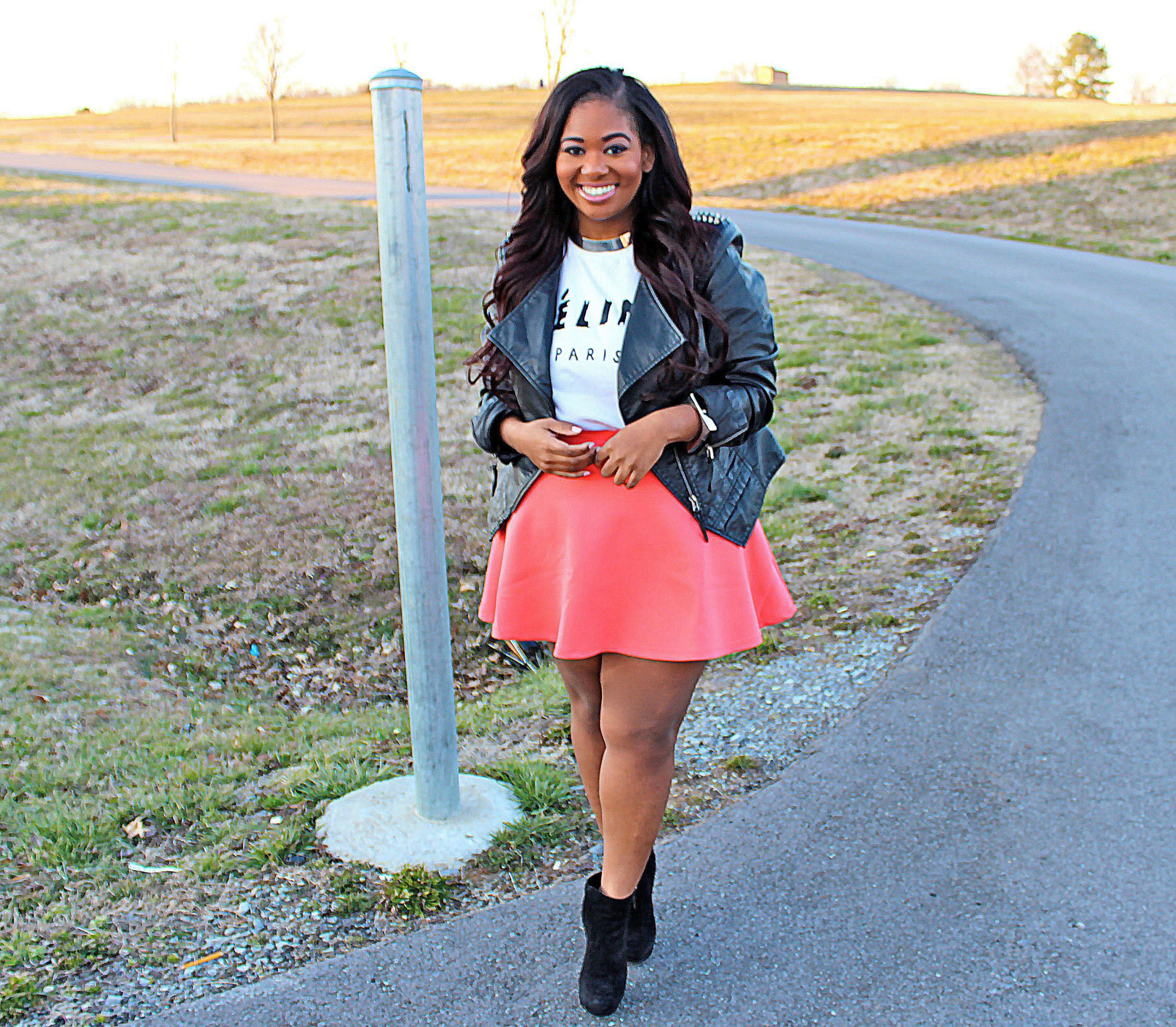 Neon pink hotsell skater skirt outfit