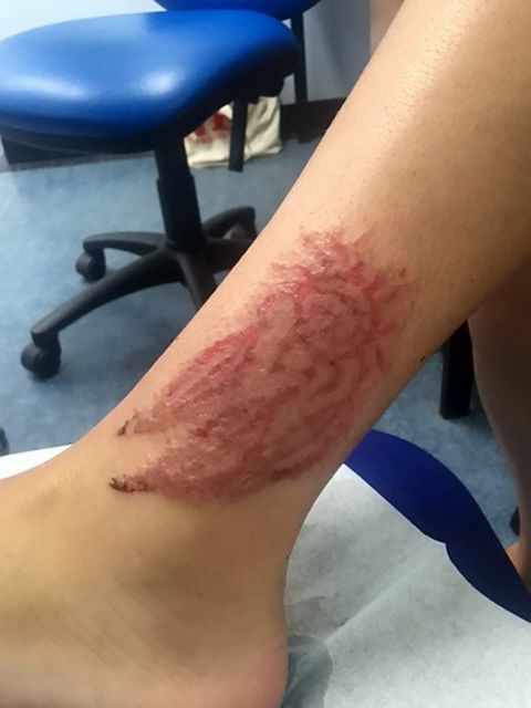 Skin, Human leg, Joint, Tattoo, Wrist, Knee, Azure, Electric blue, Aqua, Teal, 