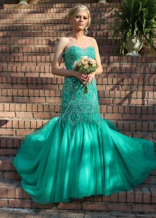 Clothing, Green, Dress, Shoulder, Strapless dress, Teal, Aqua, Formal wear, Gown, Turquoise, 