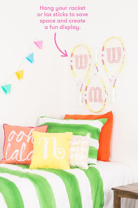 Room, Green, Yellow, Textile, Wall, Interior design, Furniture, Bedding, Pink, Linens, 