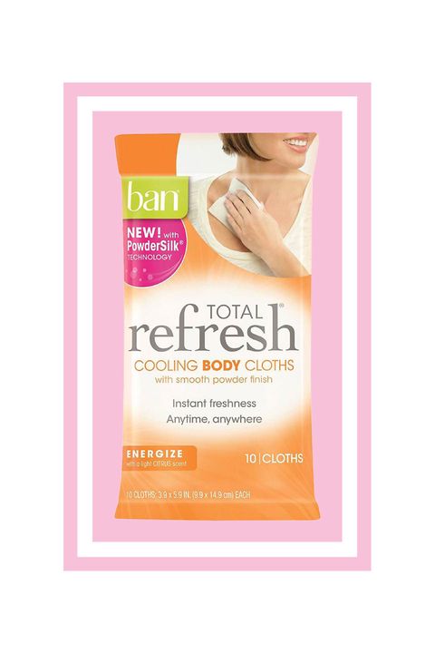 <p>No time to shower? These body cleansing towelettes, great for the chest, neck and 'pits, are the next best thing. They're made with translucent powder and give a cooling effect when you use them. Ahhhh.</p><p>Ban Total Refresh Cooling Body Cloths, $2.99, <a href="http://bit.ly/2binDBx" target="_blank">Target.com</a></p>