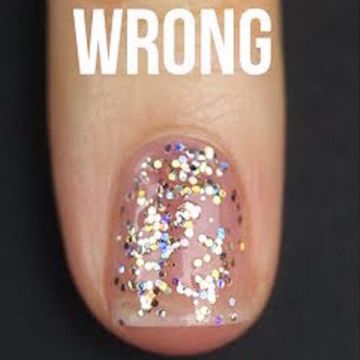 Nail, Nail polish, Glitter, Finger, Nail care, Manicure, Fashion accessory, Yellow, Purple, Cosmetics, 