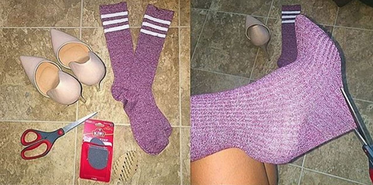 socks over heels