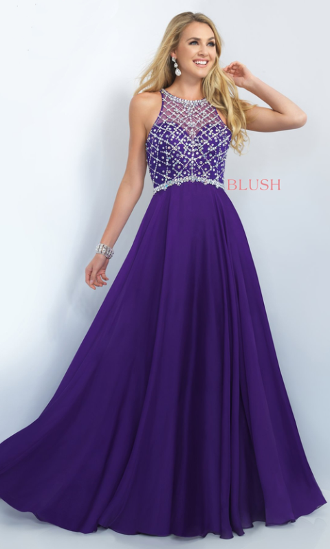 purple and silver prom dresses