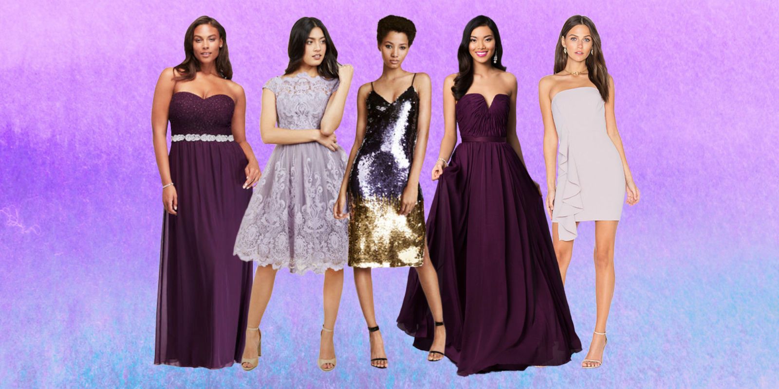 Shiny A Line V Neck Purple Prom Dresses, Purple V Neck Long Formal Gra -  shegown