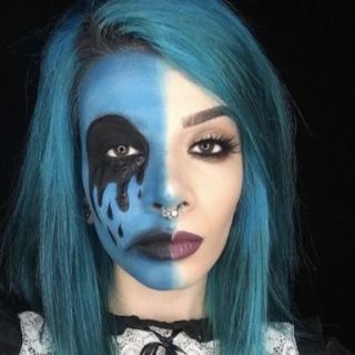 Hairstyle, Style, Eyelash, Teal, Eye shadow, Aqua, Turquoise, Eye liner, Makeover, Goth subculture, 