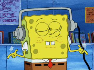 Spongebob wearing headphones