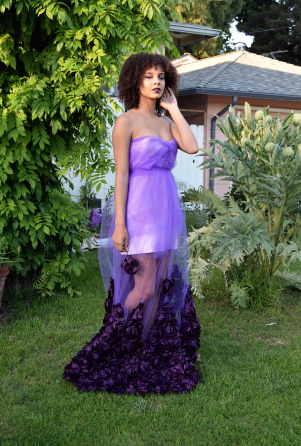 Purple, Dress, Clothing, Shoulder, Gown, Formal wear, Lavender, Violet, Lilac, Fashion, 