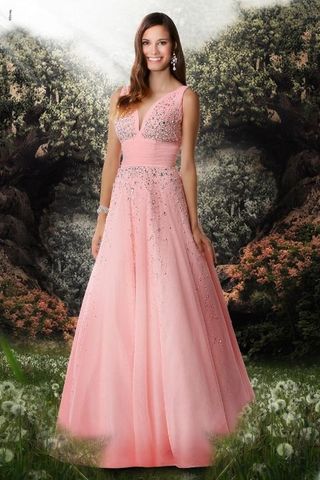 Dress, Clothing, Gown, Pink, Shoulder, Bridal party dress, Formal wear, A-line, Peach, Joint, 