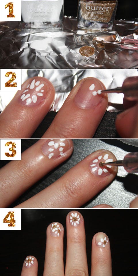 Zooey Deschanel Daisy Nails Tutorial Zooey Deschanel 14 Golden Globes Nails