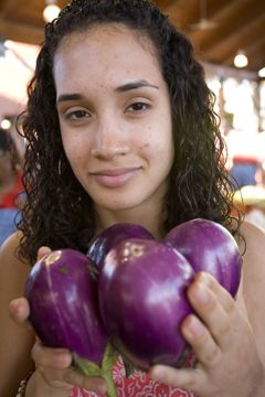 Hairstyle, Eyebrow, Purple, Style, Black hair, Magenta, Whole food, Long hair, Local food, Natural foods, 