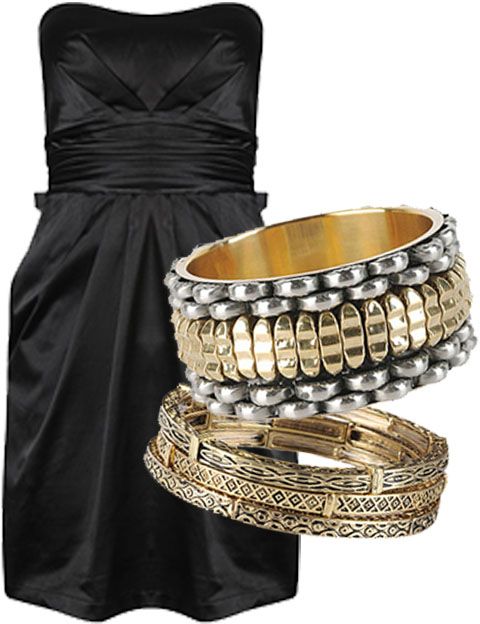 Dress, Formal wear, Fashion, Metal, Black, One-piece garment, Natural material, Bracelet, Jewellery, Gown, 