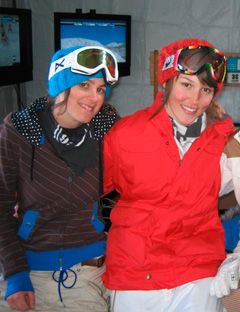 two girls in snowboarding gear