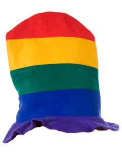 a tall hat in rainbow colors