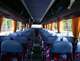 inside a charter bus