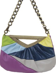 multi colored purse with a chain arm strap