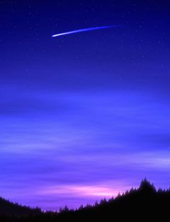 a shooting star across a dark blue sky